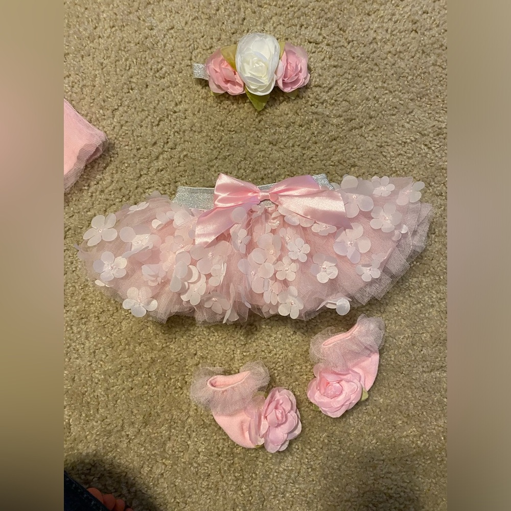 Pink Floral Baby Headband and Booties Set